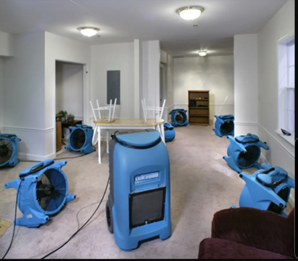 Air movers and dehumidifier setup for Water Extraction & Removal in Newcastle
