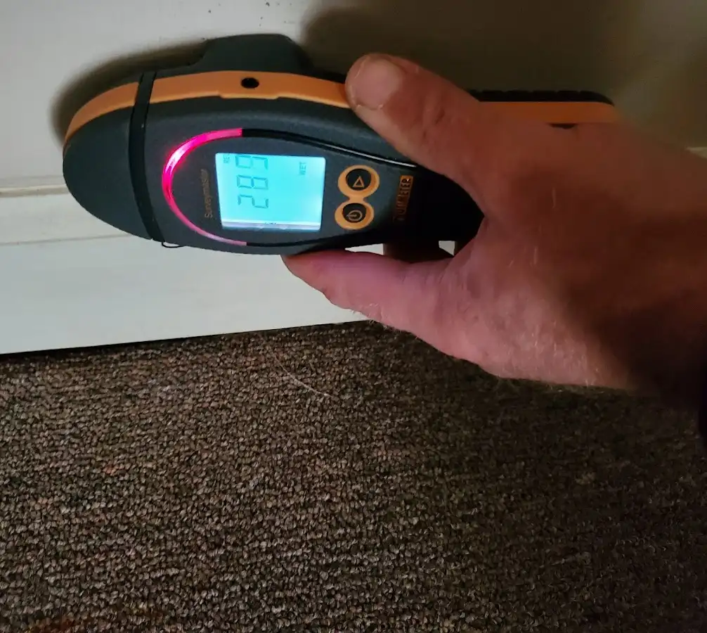 Moisture detection at baseboard during Burst Pipe Cleanup in Newcastle